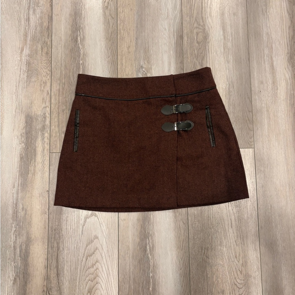 Forever 21 Brown Wrap Mini Skirt with Buckle Accents Size M